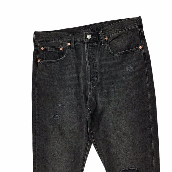 Levis 501 Womens 32 x 28 Premium High Waist Skinny Jeans Ripped Black Button Fly - Picture 5 of 12